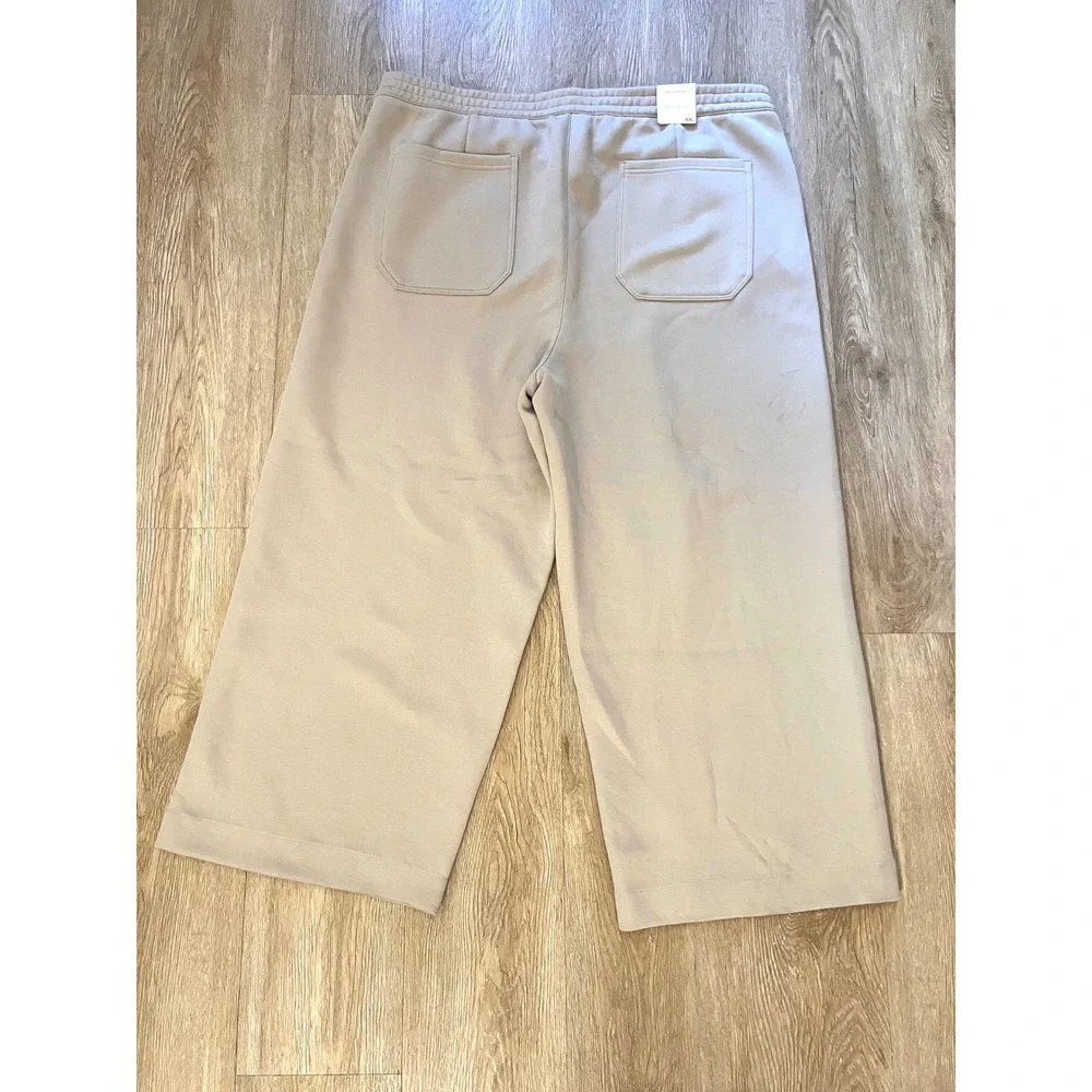Banana Republic XXL Wide Leg Ankle‎ Pant Beige Cotton Blend Elastic Waist NWT